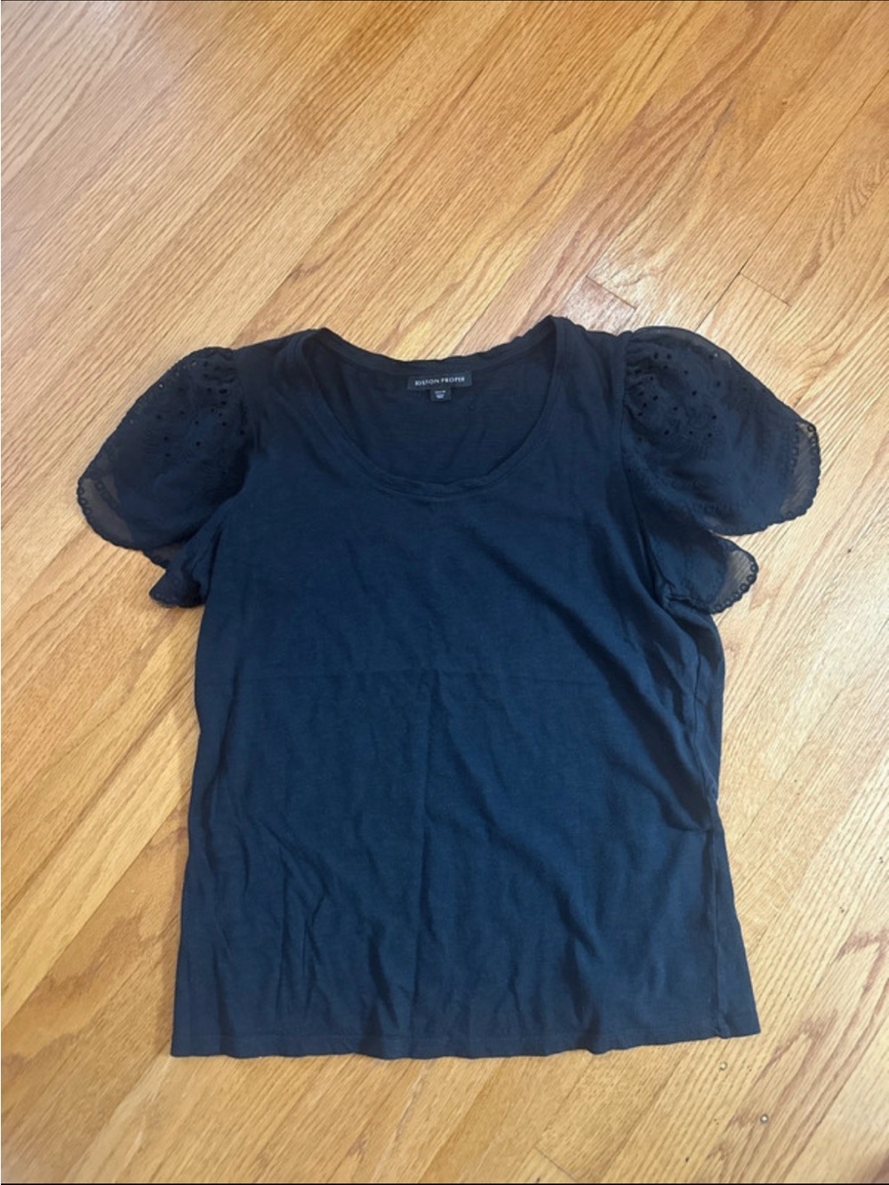 Boston Proper Black Puff Sleeve Knit Tee
